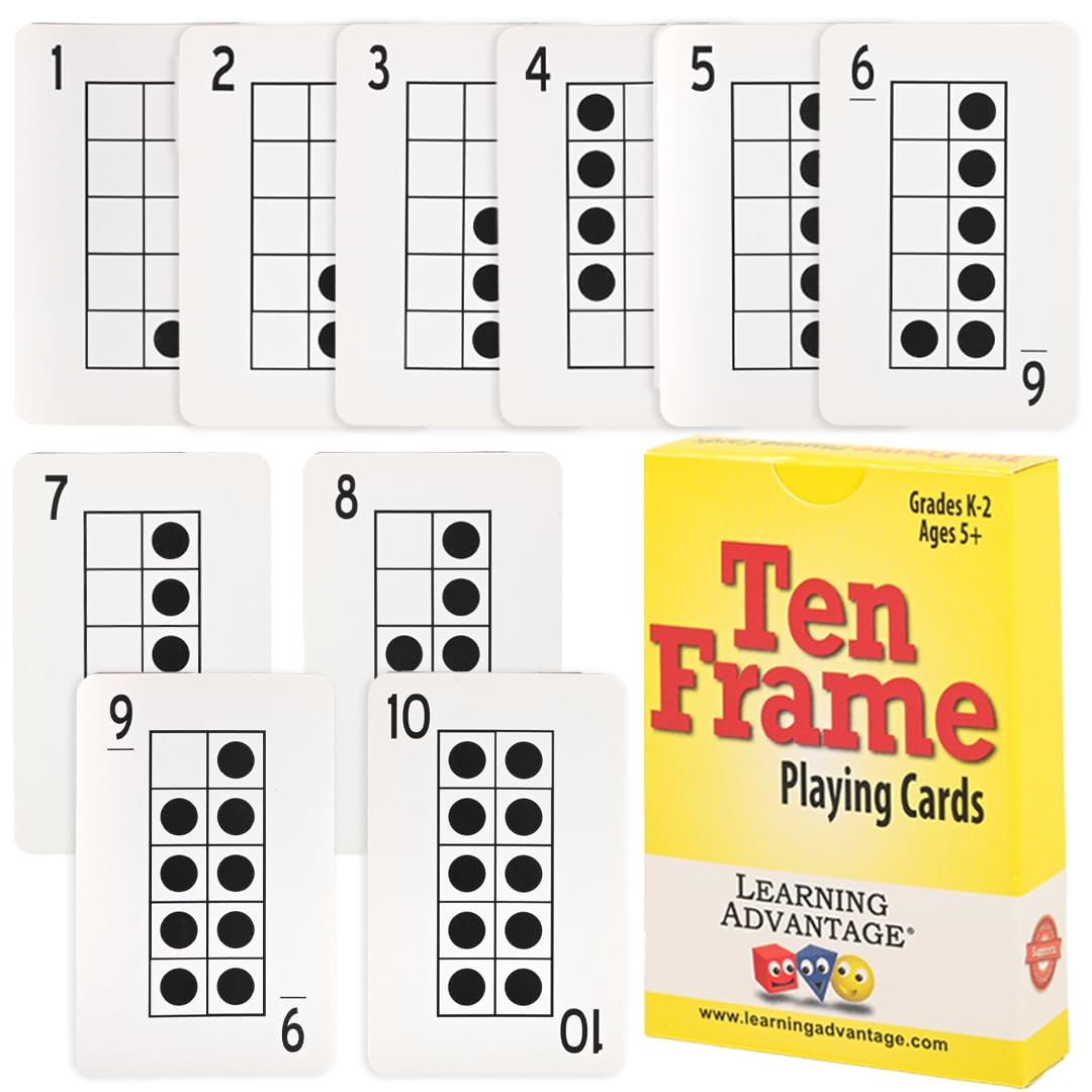 LEARNING ADVANTAGE Ten Frame Playing Cards | Set of 44 | Learn and Recognize Numbers 1-10 | Practice Subitizing | Early Math Resource