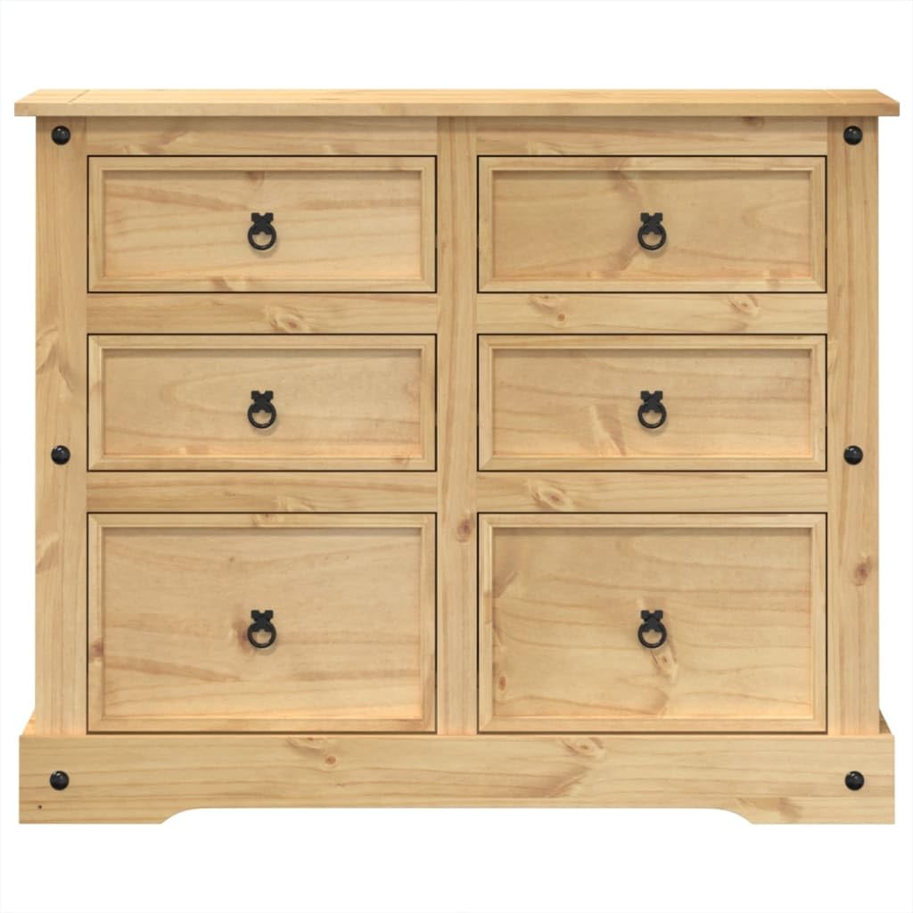 Komoda Corona z litego drewna sosnowego z 6 szufladami 110 x 43 x 91 cm, metalowe uchwyty, wszechstronne miejsce do przechowywania do salonu, sypialni, korytarza, łatwa w pielęgnacji i