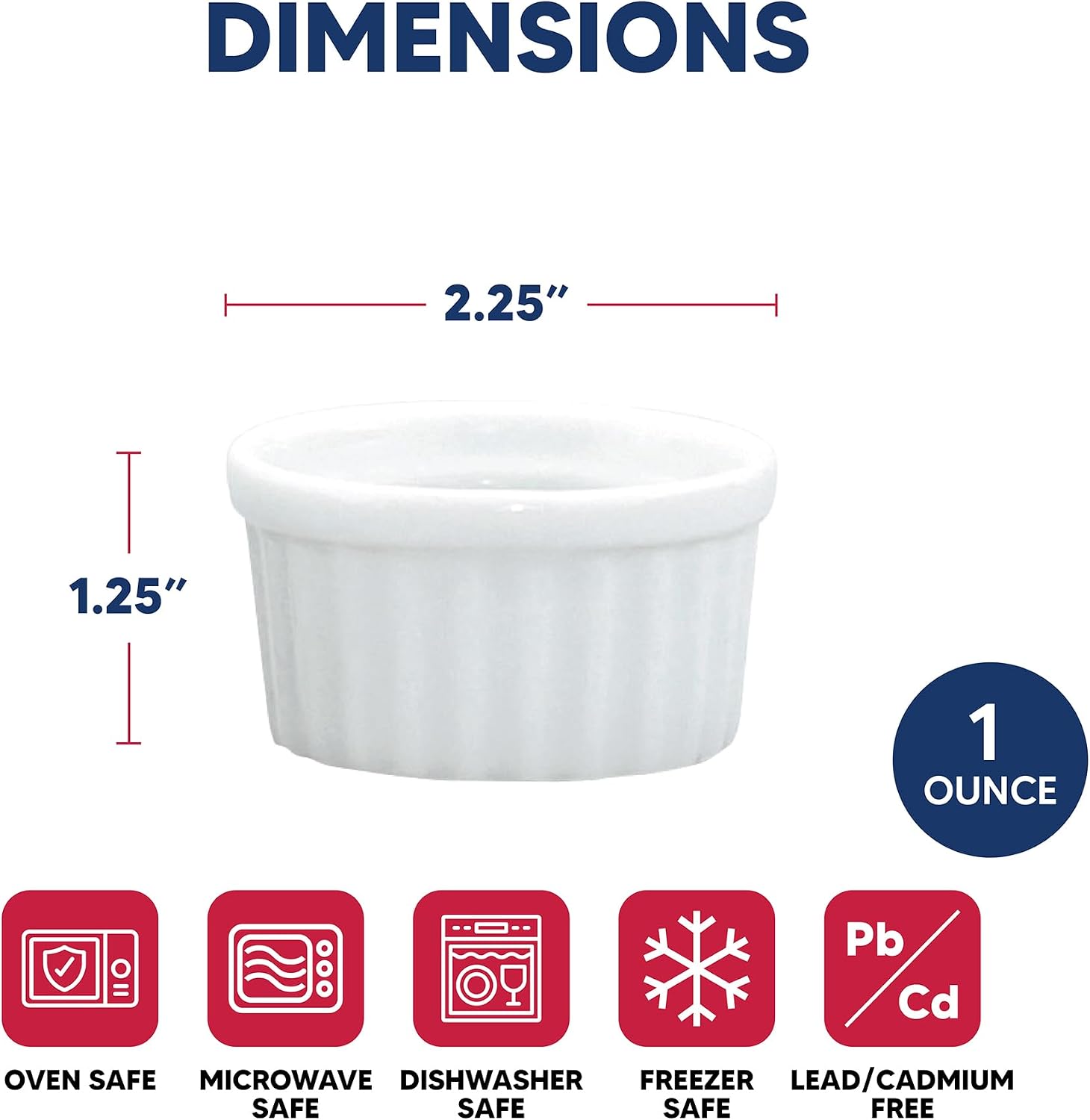 HIC Kitchen Mini Butter Crock Ramekin, Fine Porcelain, For Serving Butter, Condiments, Toppings, 1-Ounce Capacity, Set of 6