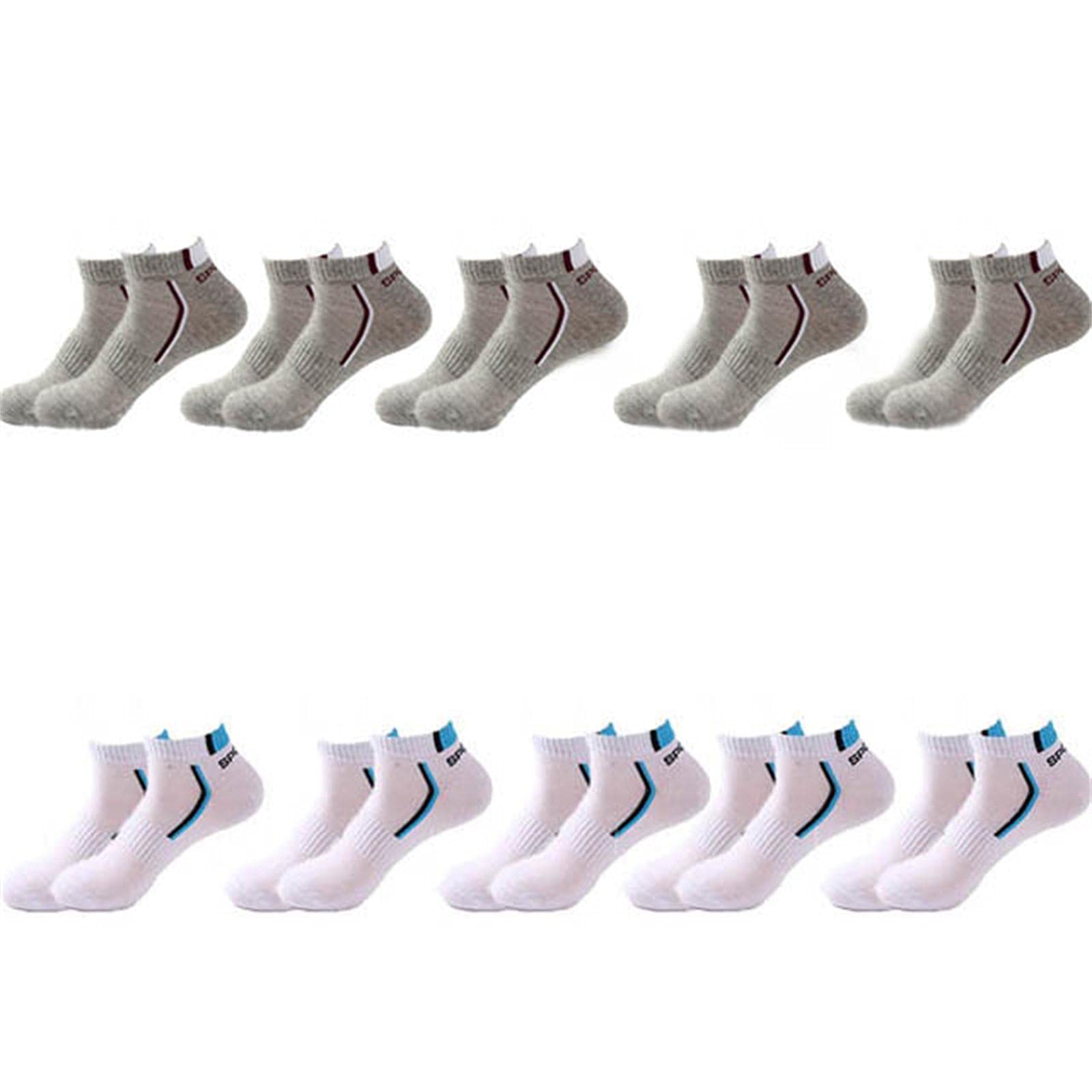 UKKO Calcetines de Hombre 10 Parines Hombres Calcetines De Los Hombres Calcetines De Algodón Transpirables Verano Corte Delgado Tamaño Corto 38-48-5 Gray 5 White Blue,Plus Szie43-48