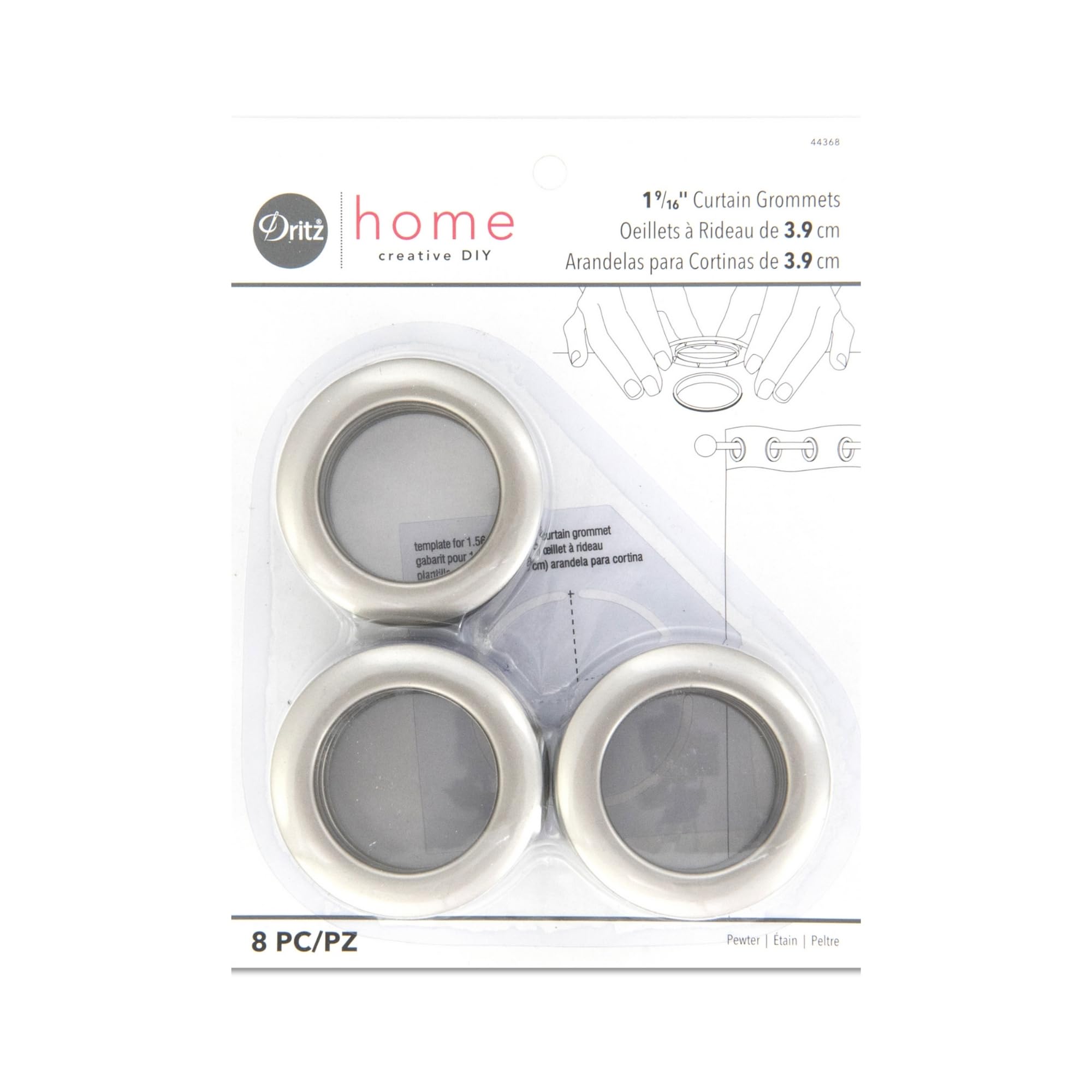 Dritz 1-9/16-Inch Inner Diameter Plastic Curtain Grommets, Pack of 8, Pewter