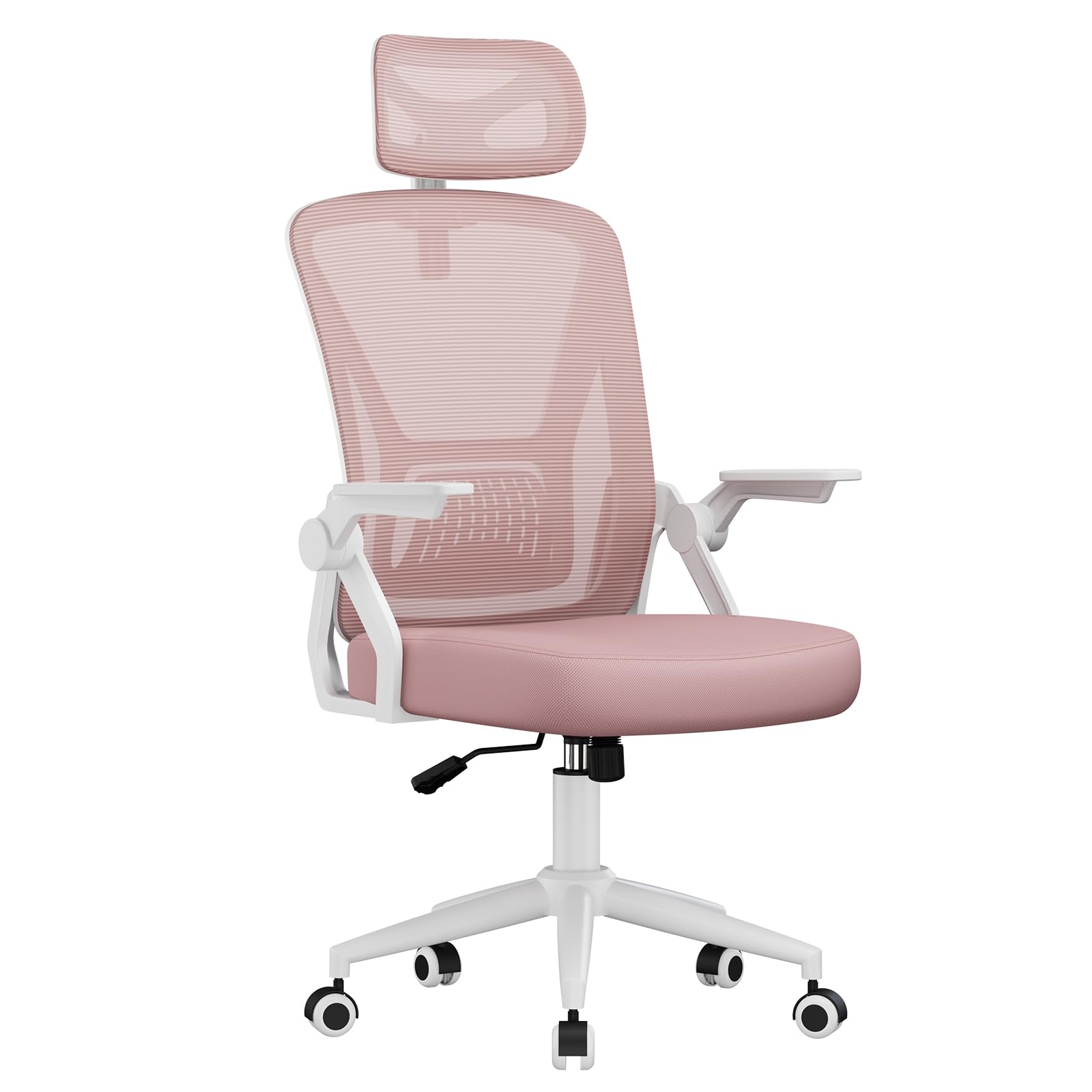 naspaluro Office Chair, Ergonomic Office Chair with 90° Flip-up Arms, Exclusive Design Lumbar Support, Adjustable Headrest, Breathable Mesh Upholstery Desk, Pink