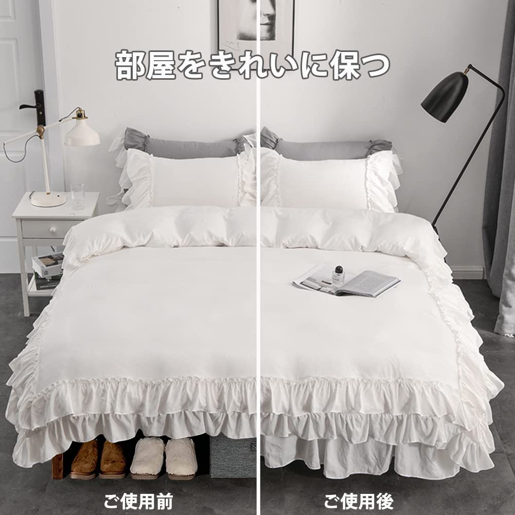 フリル付きホワイトセミダブルベッド