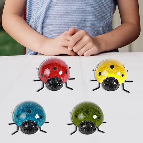 Miniatura 7 de 4 piezas de decoración de jardín de metal para exteriores, lindas mariquitas, adornos de césped, esculturas de pared y estatuas de mariquita,