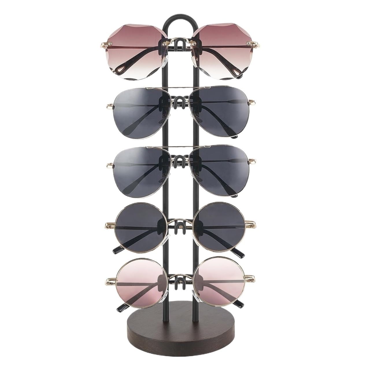 Occhiali Espositore Supporto for Occhiali in Metallo, Portaocchiali da Sole, Portaocchiali con Base in Legno Sunglasses(Black)
