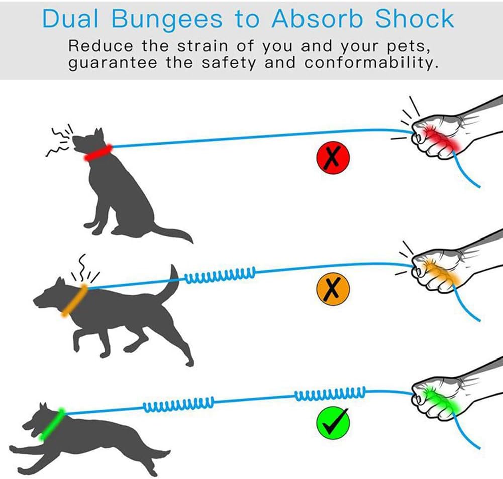 Hands Free Dog Leash Retractable 7Ft with Dual Bungees for Running Walking Training Hiking,Adjustable Waist Belt, Dual Handle,Reflective Stitches for Medium and Large Dogs