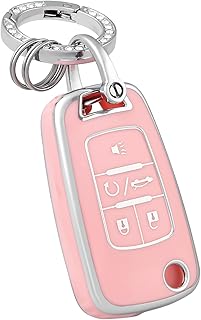 for Chevy Key Fob Cover with Keychain, Car Key Case Fit for Chevrolet Chevy GMC Buick Encore Terrain Malibu Camaro Cruze Impala Equinox Volt Spark Sonic Car Smart Key Accessories, Pink