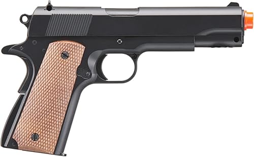 Miniatura 2 de Pistola de aire comprimido de resorte pesado de la serie de aleación 1911 de tamaño completo (negro con paneles de agarre bronceado) Negro con