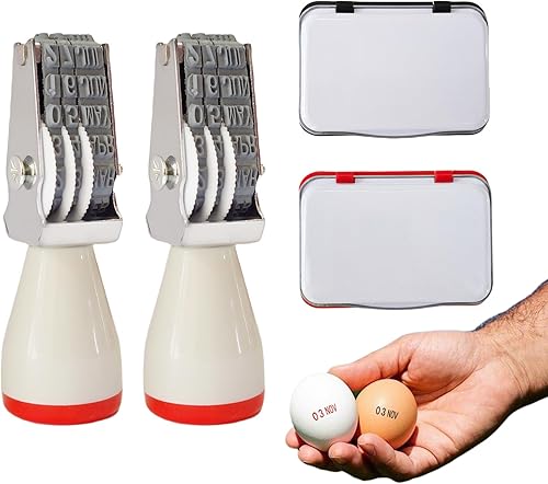 Huevo Fechado Kit de sellos con 2 Sellos de goma y negro & Tinta roja, Juego de marcado de huevos frescos de granja para huevos de pollo pato, pavo,