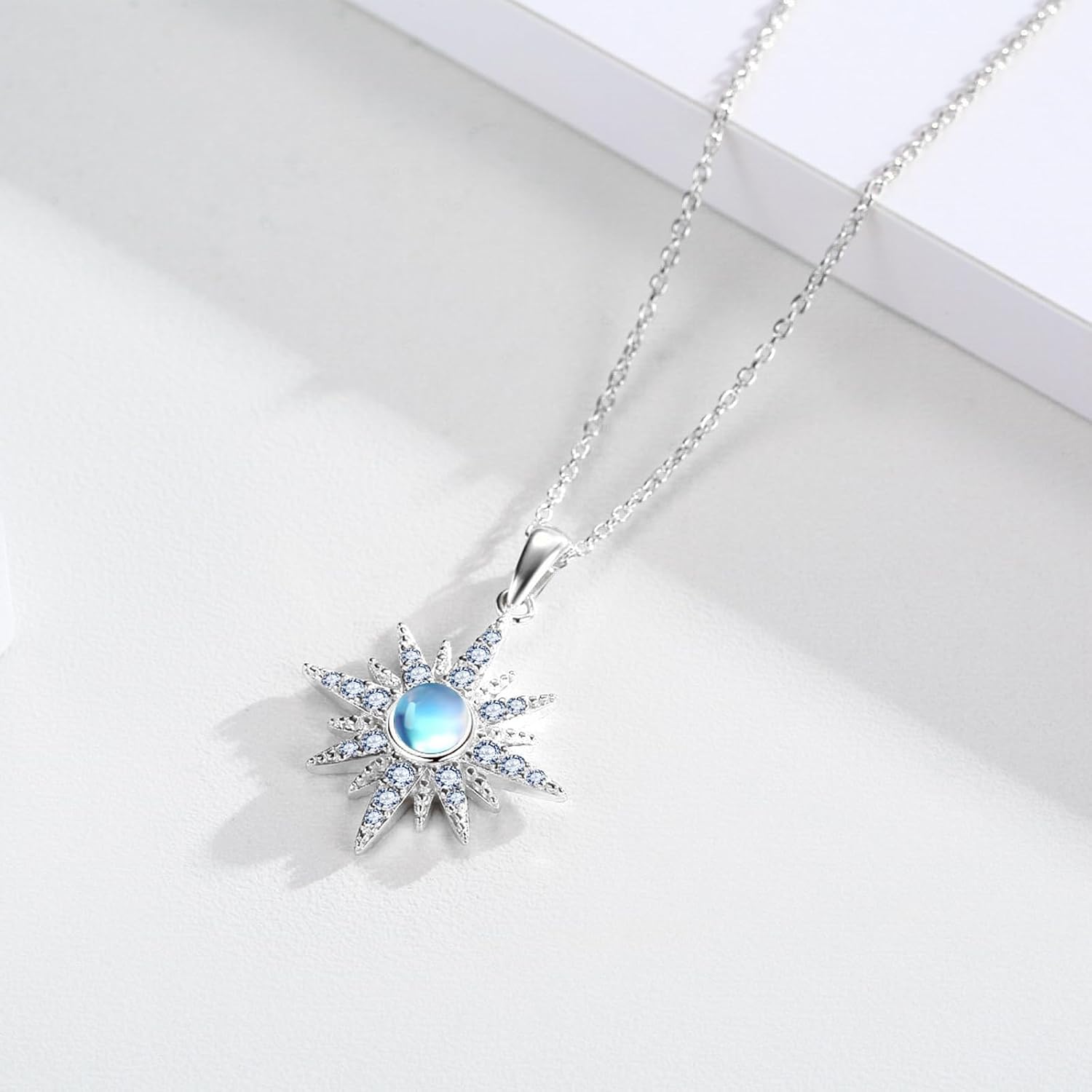 Starburst Necklace 925 Sterling Silver Opal/Moonstone/Birthstone Pendant Star Gold Plated Sunburst Birth Stone Jewelry Mothers Day Necklace for Women Mom Daughter Sister