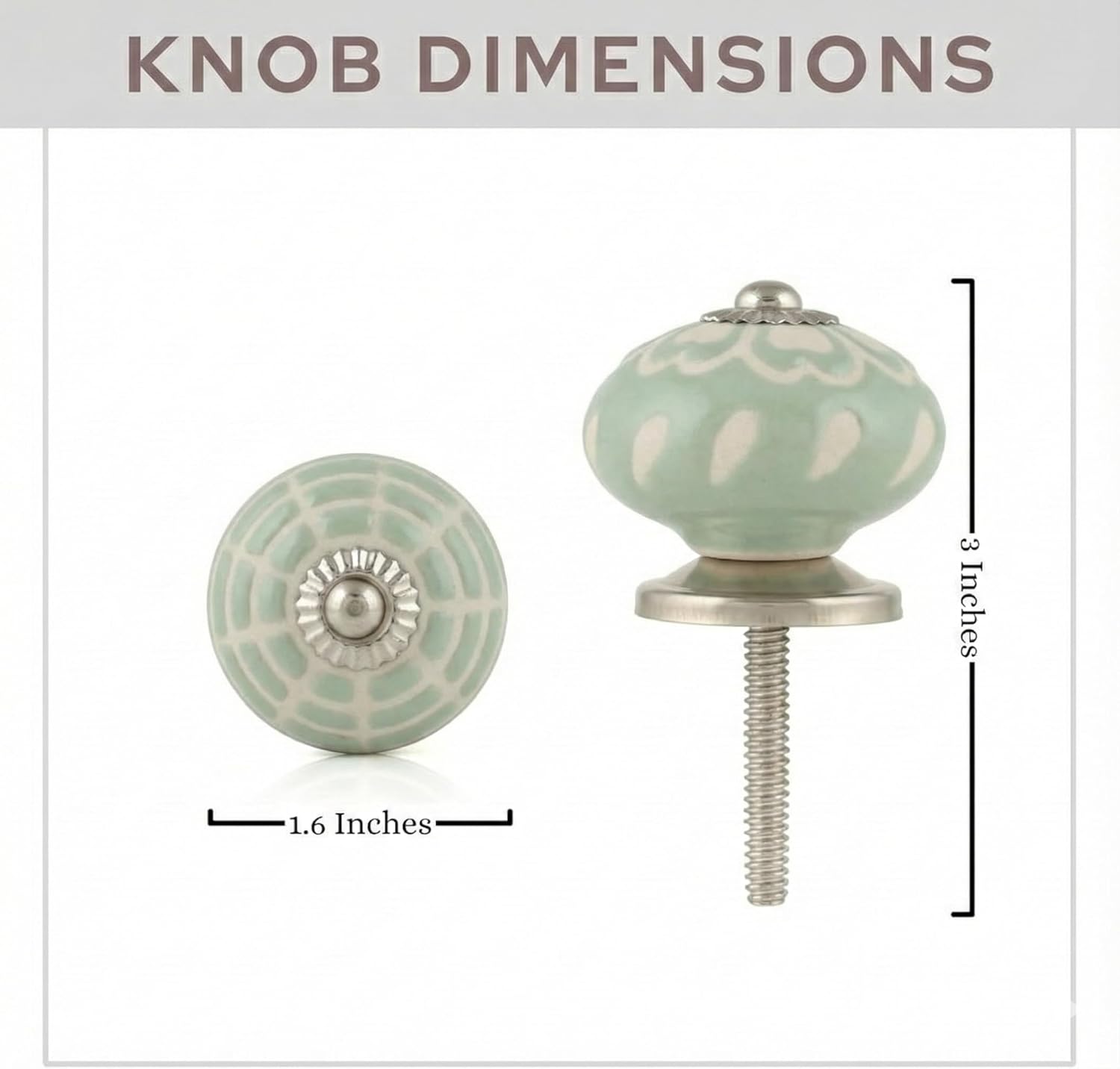 Knobs for Cabinets and Drawers - Pack of 12 - Indian Countryside Colorful Assorted Ceramic Drawer Pull Handle for Kitchen Cupboard Wardrobe Knob Boho Room Interior Decor - Sage Green