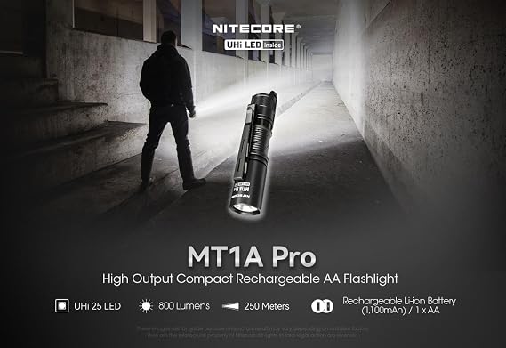 Nitecore MT1A PRO عالي الإخراج صغير قابل للشحن AA مصباح يدوي -800 لومينز