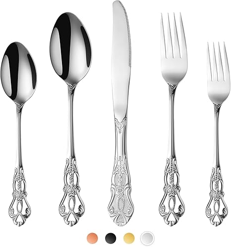 Juego de cubiertos de acero inoxidable de 40 piezas, incluye tenedor, cuchara y cuchillo, magnífico juego de cubiertos, juego de utensilios de