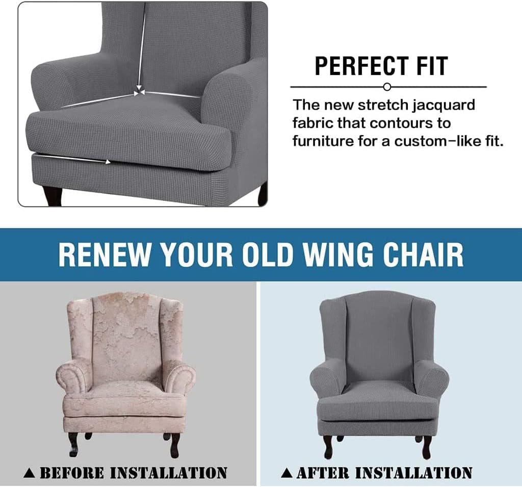 Konsilsa Wingback Chair Slipcover, 2 Piece Stretch Wingback Chair Covers Spandex Fabric Armchair Covers with Elastic Bottom Wingback Wingback Chair for Living Room Bedroom (Color : P, Size : 2-Piece)