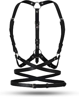 Black Leather Chest Harness Belt for Women Punk Waist Belt, Adjustable PU Leather Gothic Body Festival Dresses Belt