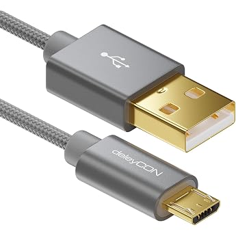deleyCON 0.5 m Micro USB Cable Nylon Charging Data Cable &ndash; Grey | Short 50 cm, with metal plug, fast charging cable for smart