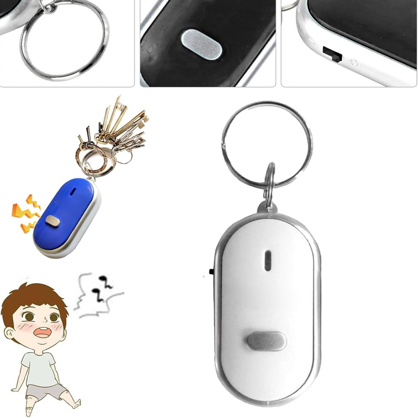 Localizzatore Chiavi A Comando Vocale - Fischietto E Luce, Anti-Smarrimento Per Oggetti, Rosso - Foto 4