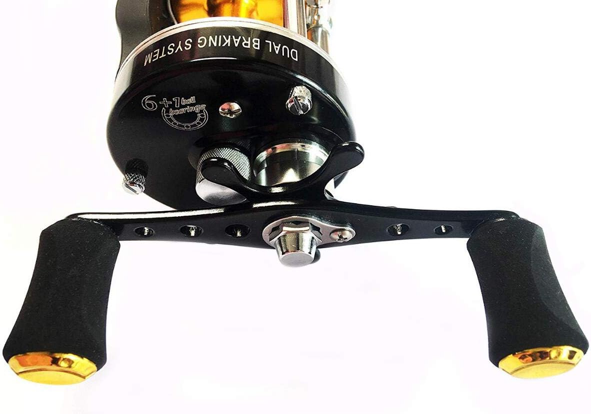 Ming Yang MC600 Black Baitcasting Reel 6 BB Right Handed Saltwater Fishing Gear Ratio 5.3:1 Muskie Catfish Fishing, Conventional Casting Reel with Power Handle