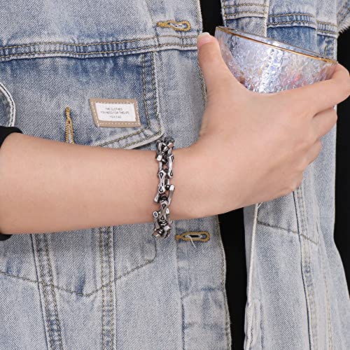 Klapgo Stainless Steel Retro Link Chain Bracelet,Punk Vintage Silver Bracelet For Men And Women,Polishing #TOP6