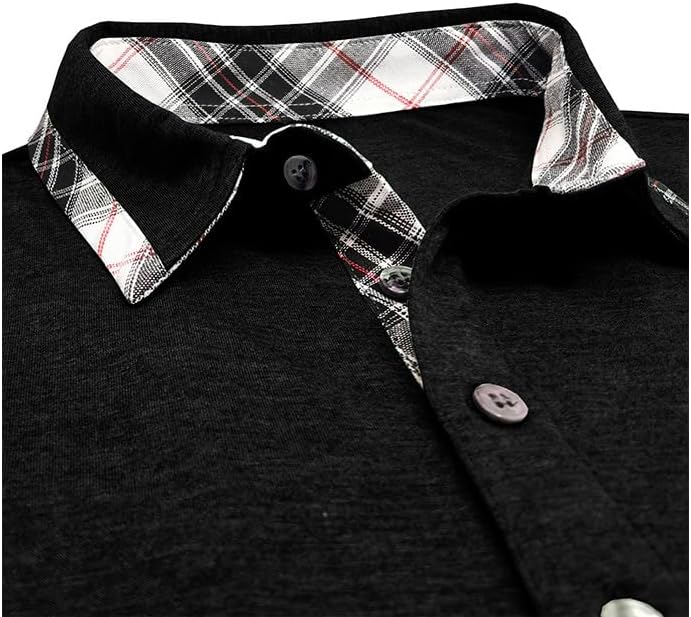 Mens Long Sleeve Polo Shirts Casual Button Moisture Cotton Tees Stylish Tops Golf Shirts with Pocket - Image 5