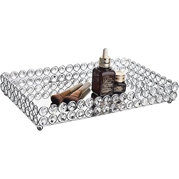 Amazon Com Feyarl Large Crystal Rectangle Mirrored Tray Cosmetic Vanity Tray Jewelry Organizer Tray Decorative Tray Perfume Bottle Trays Dresser Countertop Wedding Home Bathroom 13 7 X 7 87 Inch Silver Home Improvement