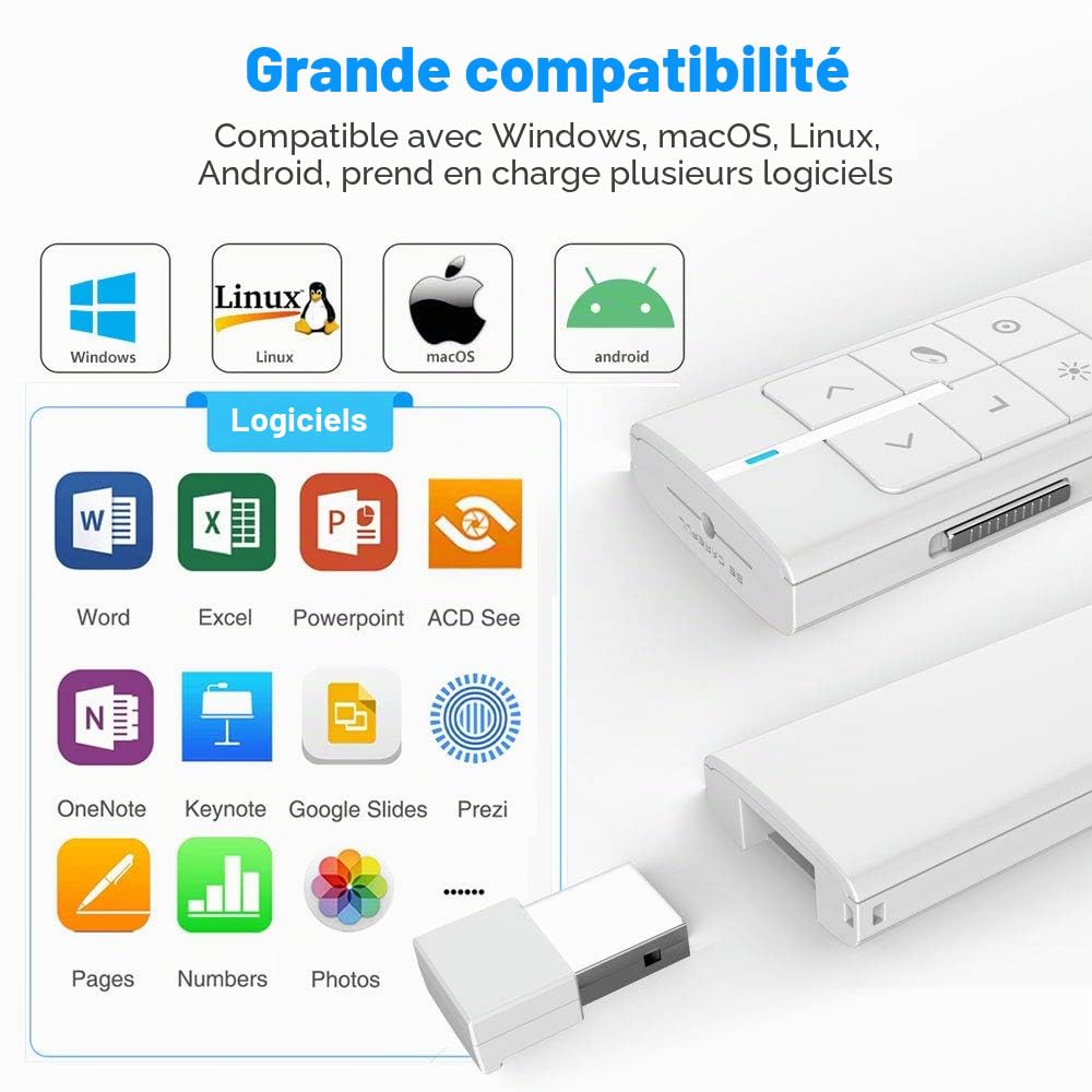 Norwii N99 Pointeur Lumière Souris, Présentateur sans Fil Rechargeable Presentation Clicker Presenter Pointeur Powerpoint Clicker, Soutien Hyperlien/Volume/Pause/Mac