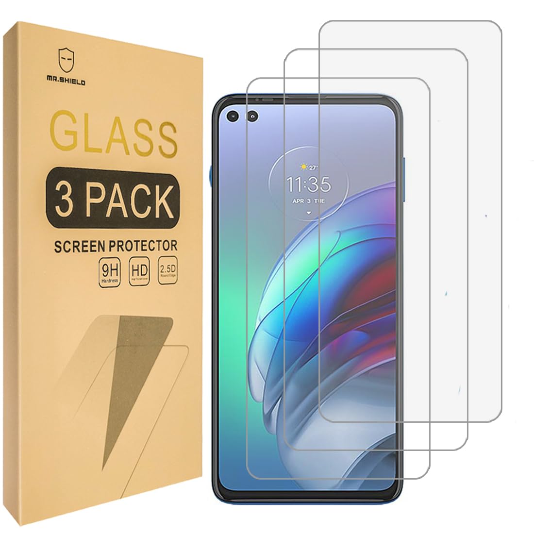 Mr.Shield [3-Pack] Designed For Motorola (MOTO G100) [Tempered Glass] [Japan Glass with 9H Hardness] Screen Protector with...