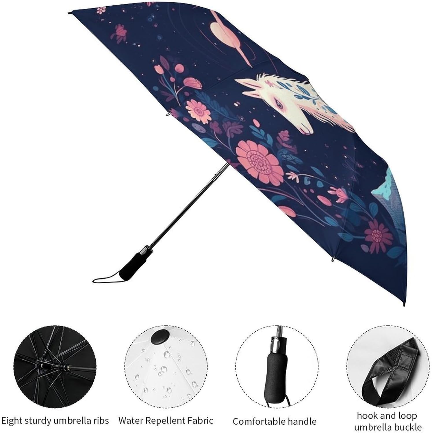 Starry Night Alpaca Umbrella Extra Large Folding, Travel Umbrella Windproof, Compact, Golf Umbrella With Unique Patterns, Fashionable And Beautiful for Men And Women.