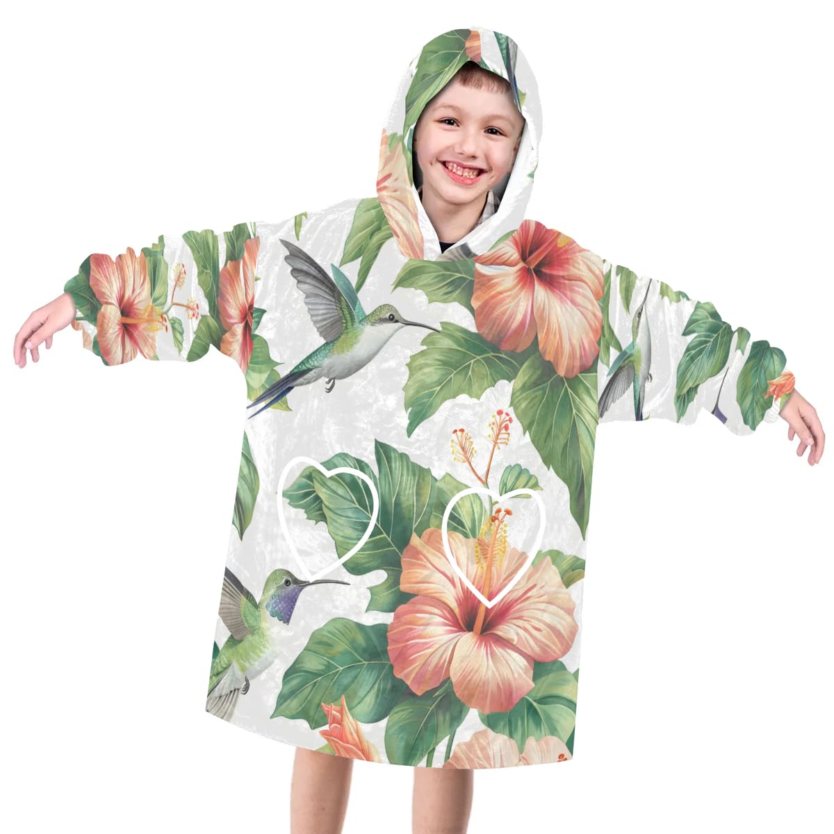 Pardick Wearable Blanket Hoodie for Kids, Cute Hummingbird Fleece Sweatshirt Blanket Oversized Blanket Sweatshirt with Pocket Flannel Warm Hooded Blanket 6-10 Year Old Girl Boy Gift, One Size