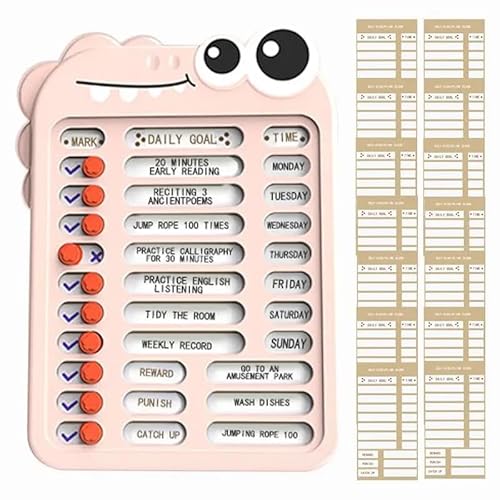 FRANKdesigns Daily Goal Dinosaur Kids Chore and Task Tracker - Compacto, reutilizável, com folhas de