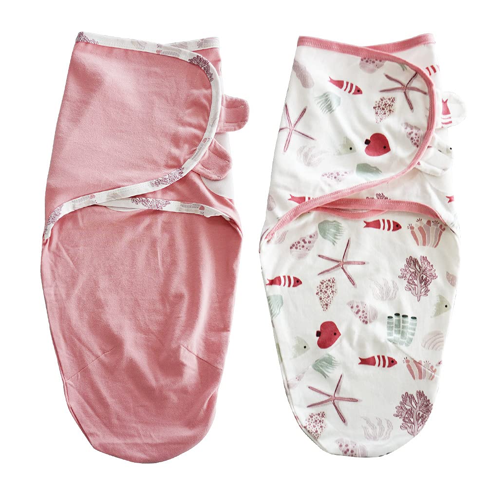 Zigjoy Swaddle Blanket Baby Adjustable 2 Pack Infant Sleep Sack 100% Cotton, Comfortable, Safe and Soft Newborn Swaddle Blanket for Boy Girl 3-6Months Babies Peach Pink