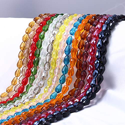 Image of 450 Pcs Teardrop Glass Beads, Bicone Crystal Beads 8x11 mm Vertical Hole Shape Crystal Spacer Beads for Jewelry Making DIY Bracelet Necklace Sewing Crafts Decoration