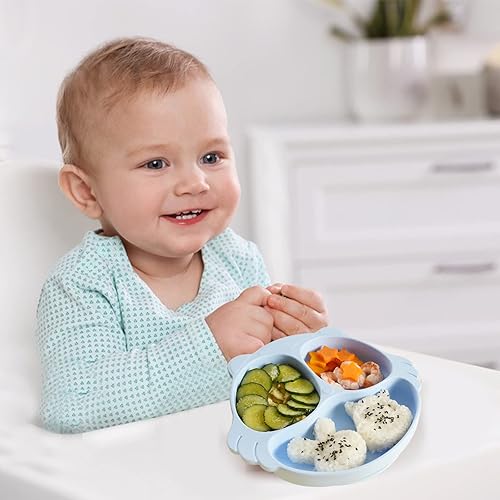 Miniatura 6 de Platos de silicona para bebé, platos para niños pequeños con ventosa, juego de 4 platos y utensilios de silicona para bebés, suministros de