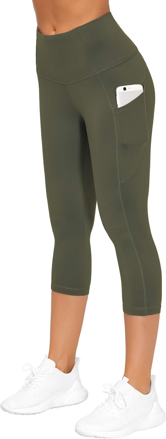 THE GYM PEOPLE Thick High Waist Capris Yoga Pants with Pockets, Tummy Control Workout Running Yoga Leggings for Women - Image 3