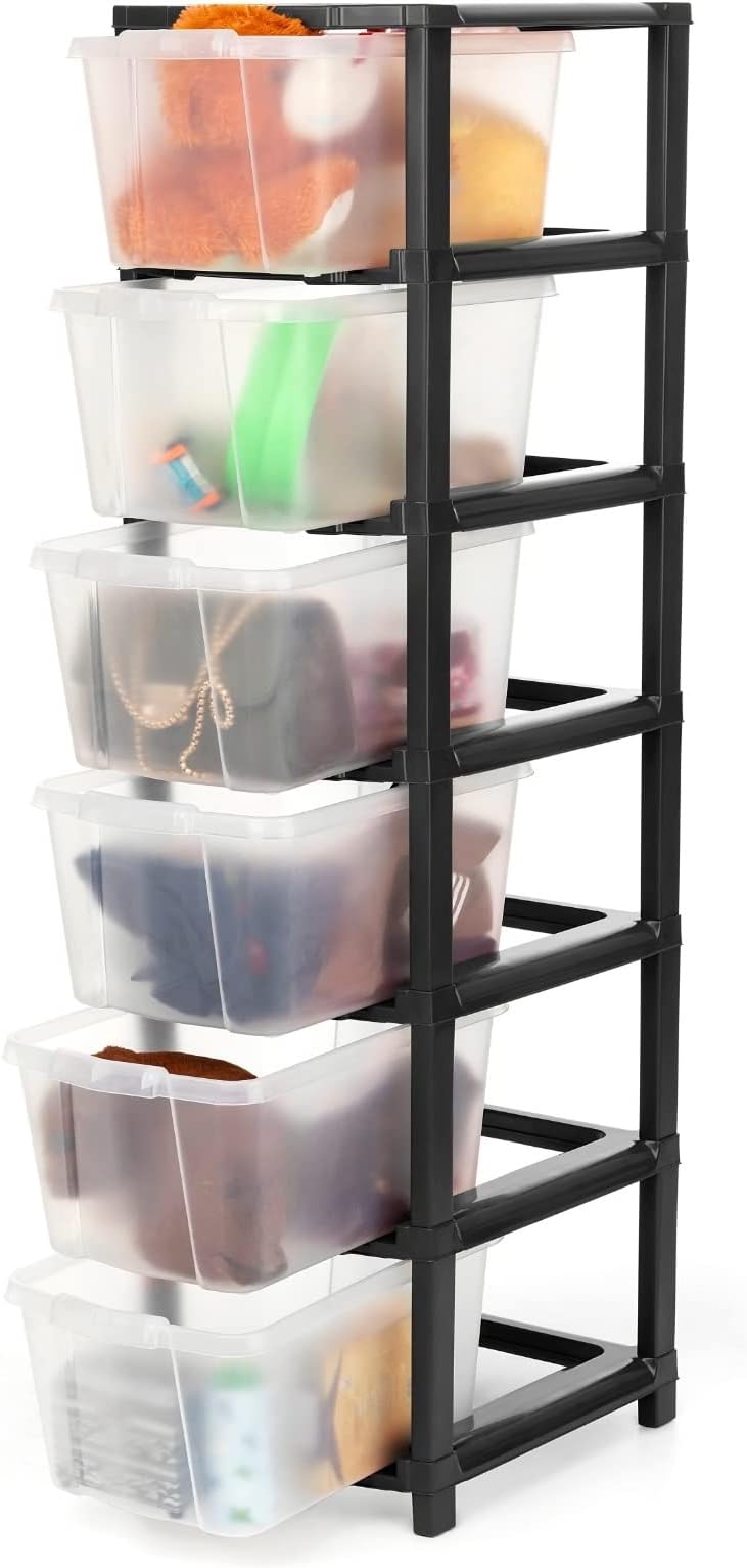 COSTEM 6 XL Multipurpose Drawer Cabinet Storage Organizer Plastic Modular Chest Home, Office, Parlor, School, Doctors, Kids (6XL, BLACK)