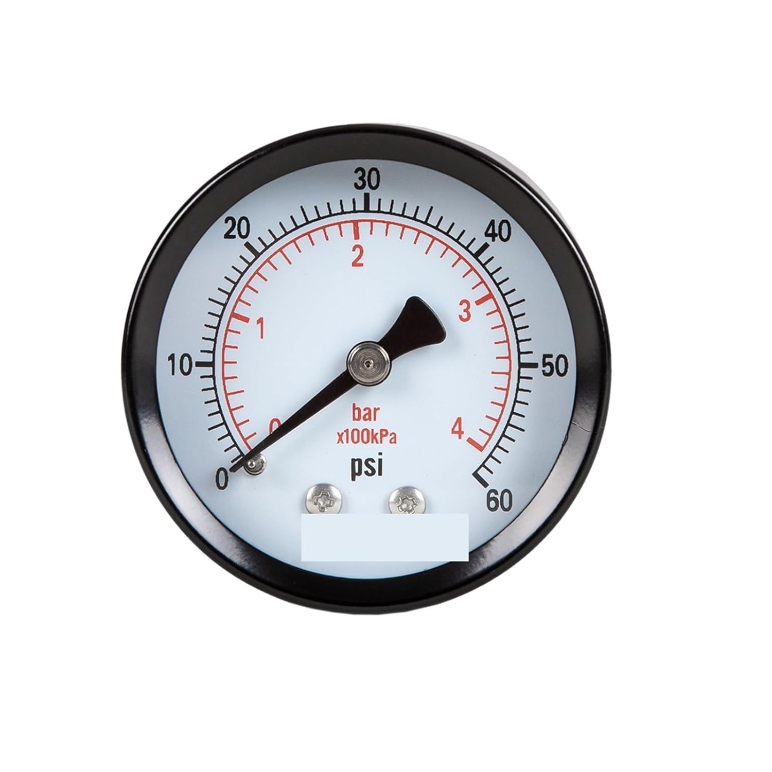 1pc Dry Pressure Gauge, Steel case and Ring, 1-1/2" Dia,30, 60, 100 Psi & Bar, 1/8" NPT Back Mount, Glass Window(0-30 psi 0-2 bar)