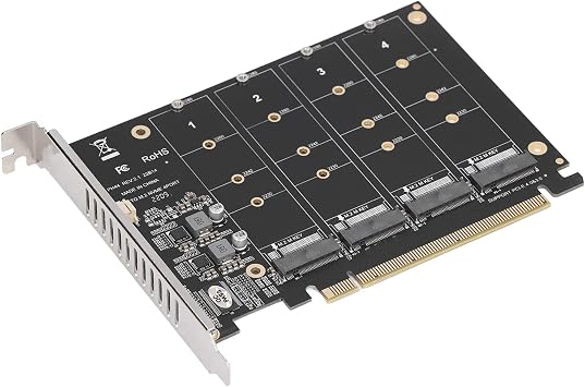 M.2 NVMe SSD إلى محول PCIE X16 ، بطاقة توسيع وحدة التحكم M Key M.2 PCIe x16 ، بطاقة غارة عالية السرعة ، بطاقة صفيف SSD 4 منافذ مع مؤشر LED فردي