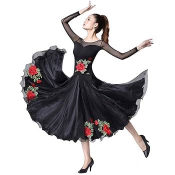 上品 社交ダンスドレス 刺繍花柄 フロント付き袖 モダンダンス衣装ダンスドレス 社交ダンスドレス ダンス衣装 社交ダンス ドレス 衣装 ダンス