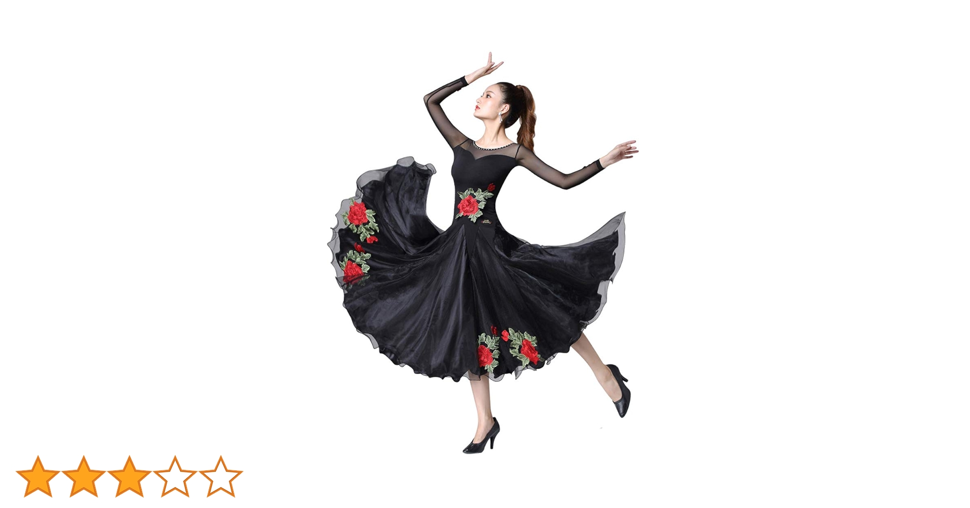 Amazon.co.jp: RIKOUZY 薔薇柄 黒 メッシュ袖 社交ダンスドレス