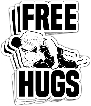 TODOLIA 3Pcs-3in Free Hugs Jiu Jitsu Sticker BJJ Martial Arts Sticker ملصق جيو جيتسو برازيلي مضحك هدية ديكور كمبيوتر محمول جهاز لوحي مخطط زجاجة مياه خوذة مصد السيارة