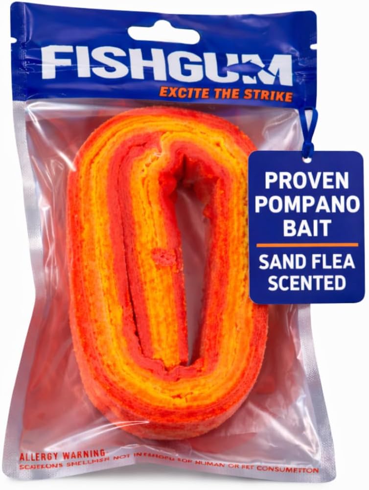 FishGum Surf Fishing Bait Strips for Saltwater Beach Fishing – Real Shrimp, Crab, Clam & Sand Flea Infused Scent – Artificial Cut Bait for Pompano, Redfish & Flounder