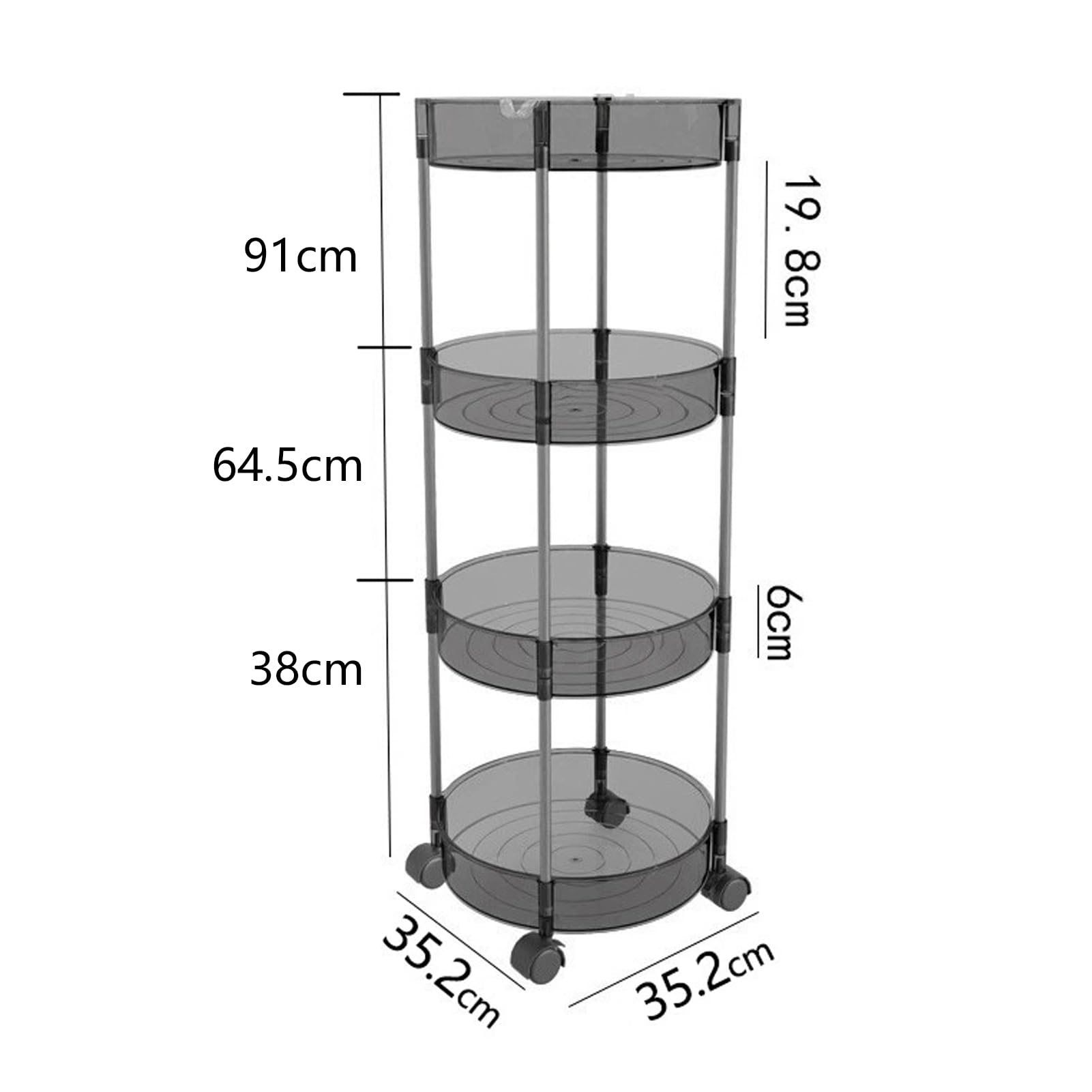 Carrello portaoggetti rotondo a 3 livelli con ruote, carrello portaoggetti mobile per cucina, bagno e lavanderia, scaffale grigio, soluzione versatile per scaffalature