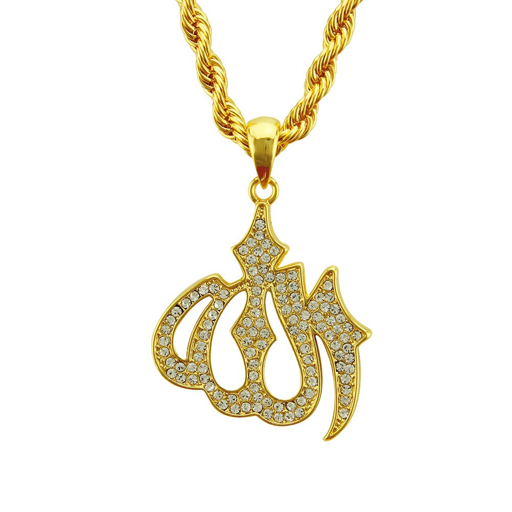 Men's Gold Allah One God Pendant Hip-Hop Retro Necklace Chain