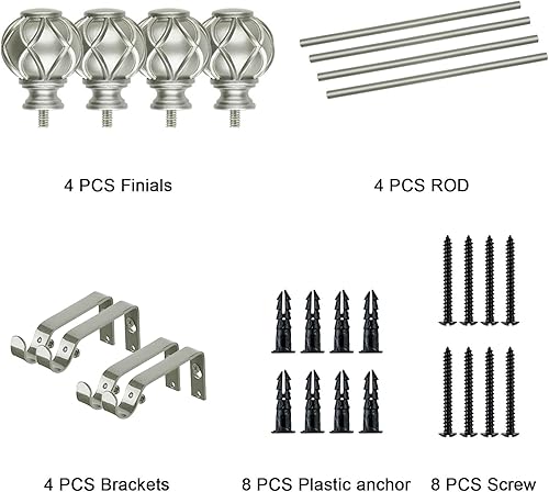 Miniatura 8 de KAMANINA Barra de cortina de 1 pulgada telescópica individual de 28 a 48 pulgadas (2.3-4 pies), 2 barras de cortina de plata antigua para ventanas