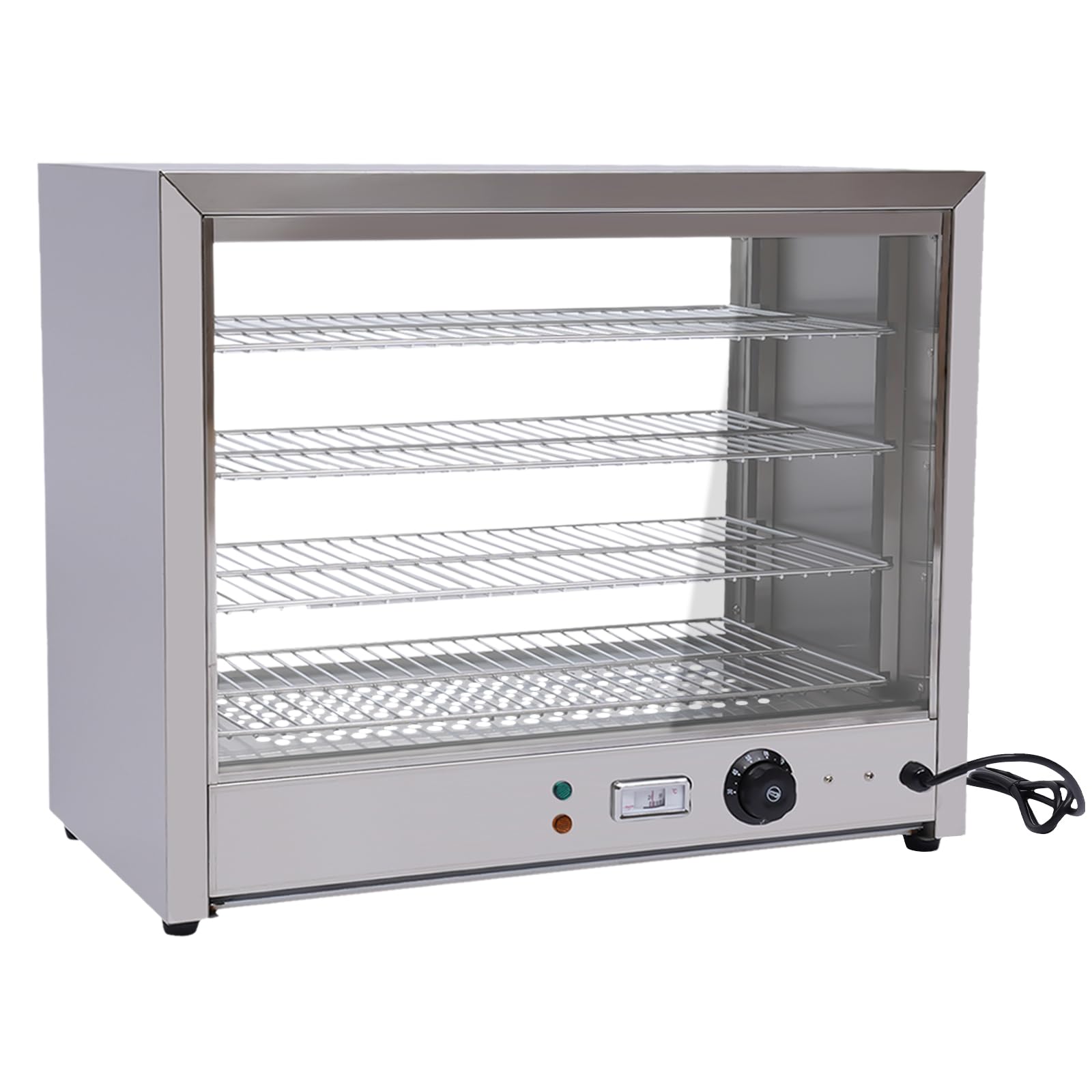 Speisenwärmer 800W – Gewerbliche Wärmevitrine mit 4 Etagen – Thekenvitrine beheizt für Gastronomie – Edelstahl Lebensmittelwärmer mit Einstellbarer Temperatur für Bäckerei, Imbiss, Restaurant