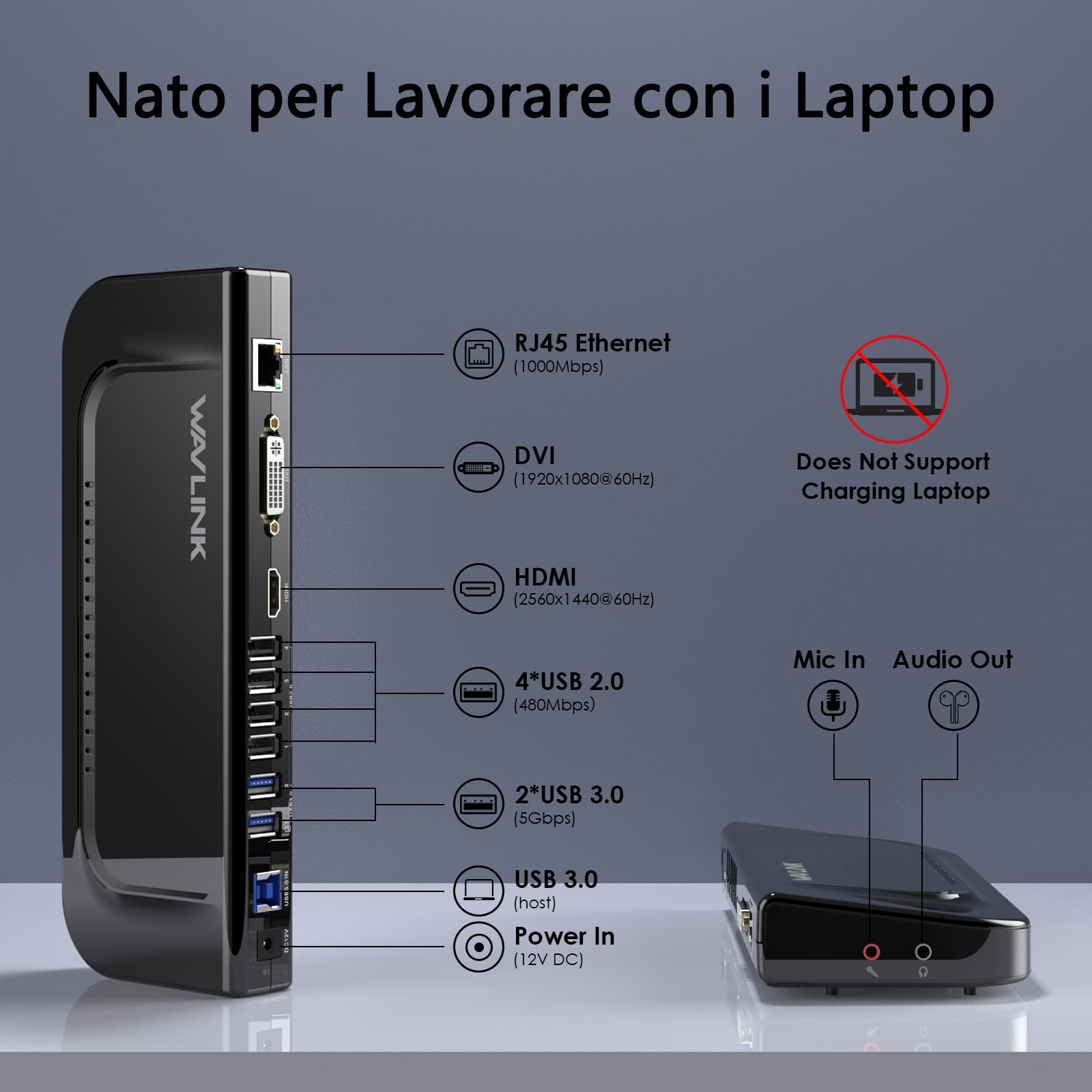 Wavlink 13-in-1 USB C Docking Station, Compatible with New MacBook Neo, Supporto Dual Display, con HDMI DVI VGA, Thunderbolt 3/4, Gigabit Ethernet, Audio, USB 3.0/2.0, per Windows e Mac OS