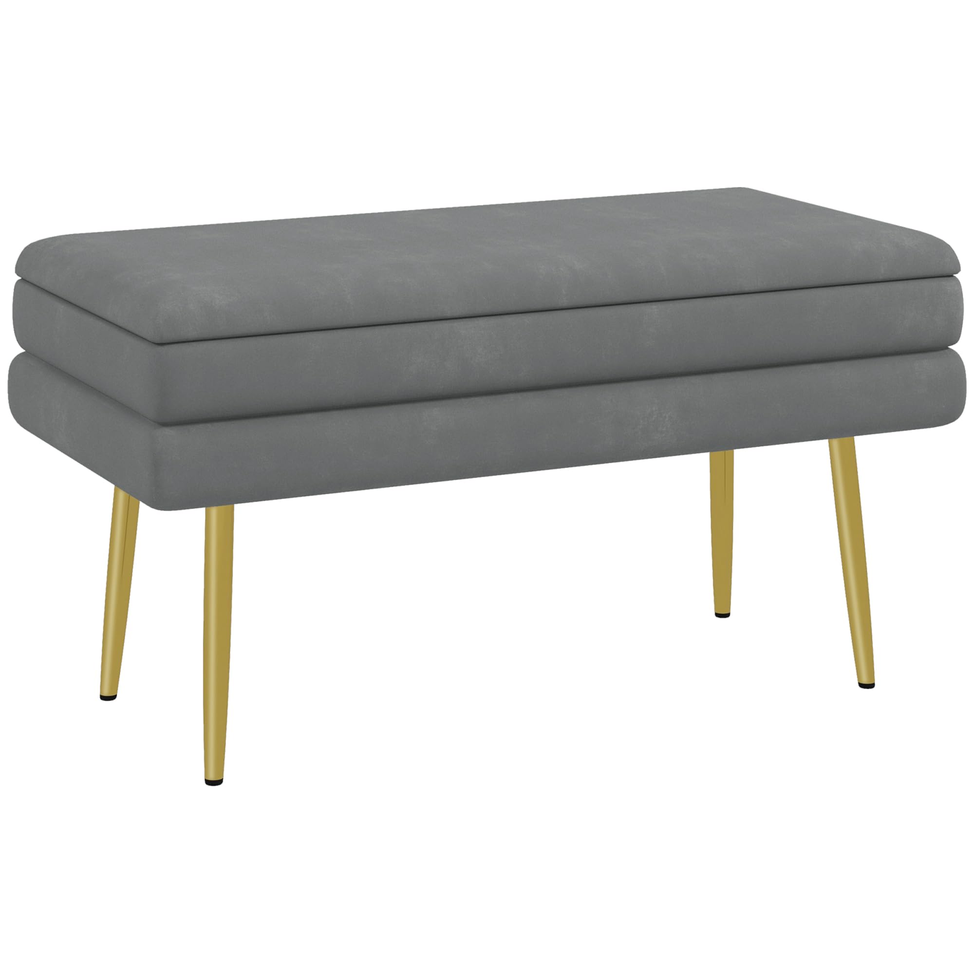 HOMCOM Sitzbank Polsterbank mit Stauraum Samtoptik 79,5x37,5x43cm Grau | Bettbank mit Stahlbeine, Schuhbank, Aufbewahrungsbank für Wohnzimmer, Schlafzimmer
