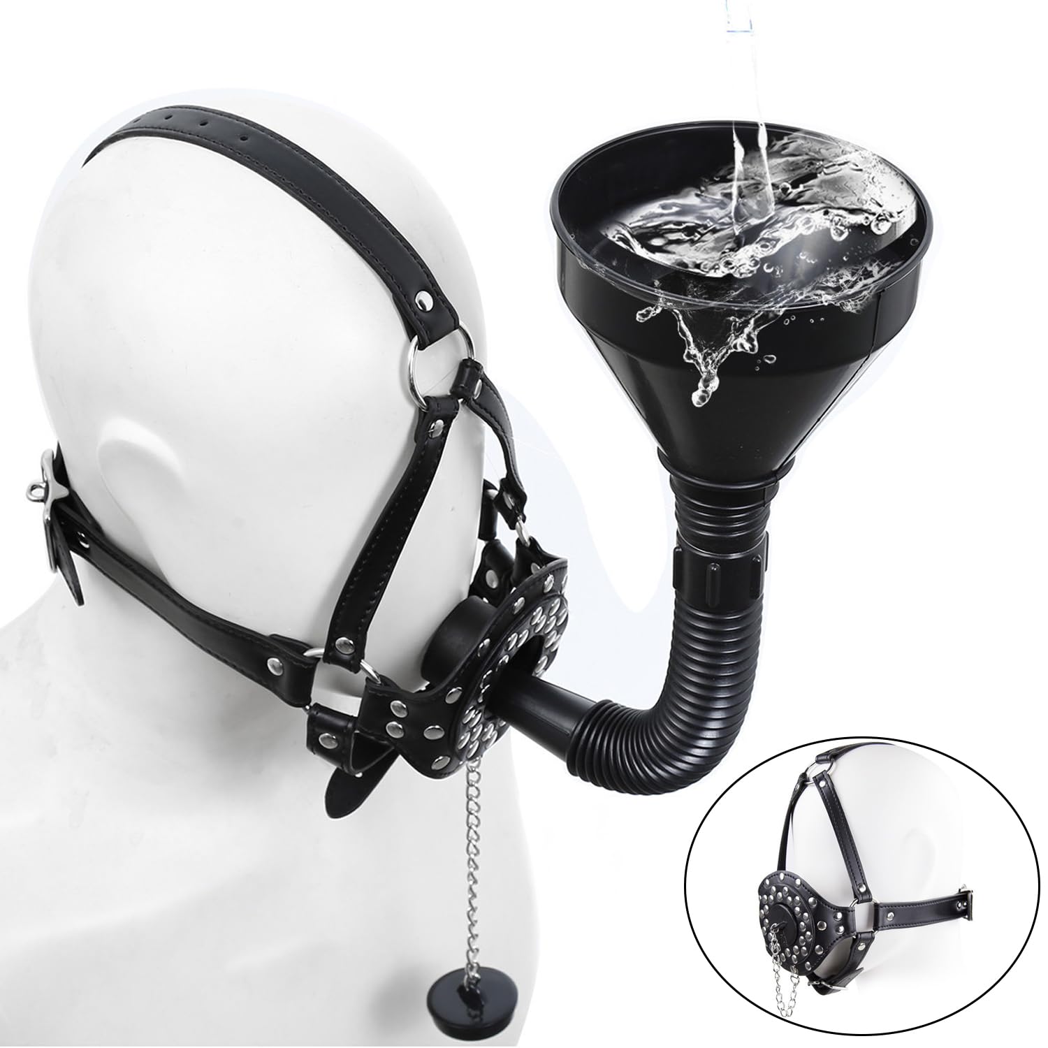 ALMYMM Gag Mouth Bondage Mask with Funnel Urinal Gag Sex Mouth  