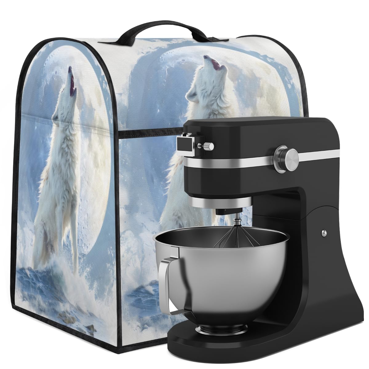 Coffee Maker Cover White Wolf Moon Kitchen Appliance Covers Small Appliance Covers Blender Cover Juicer Cover Dust Covers for Kitchen Appliances with Top Handle and Pockets,Washable,C971