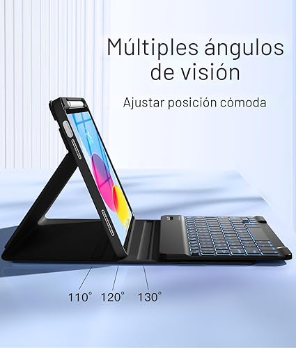 Miniatura 5 de Hamile Funda para iPad de 11 y 10 generación con teclado, 7 colores retroiluminados, inalámbrico, desmontable, con soporte para lápiz, para iPad de